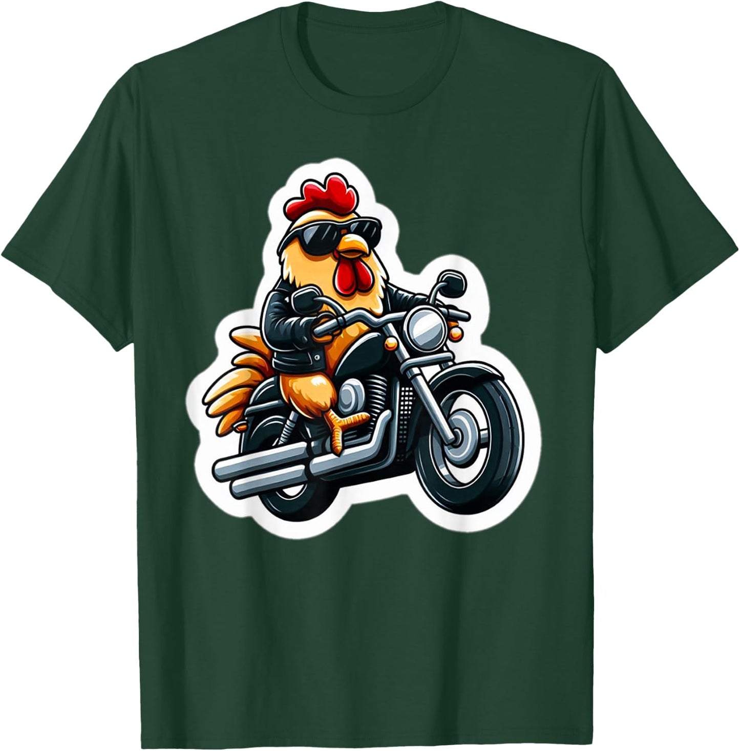 Cool Biker Chicken on Motorcycle T-Shirt - T-Shirt | Forest