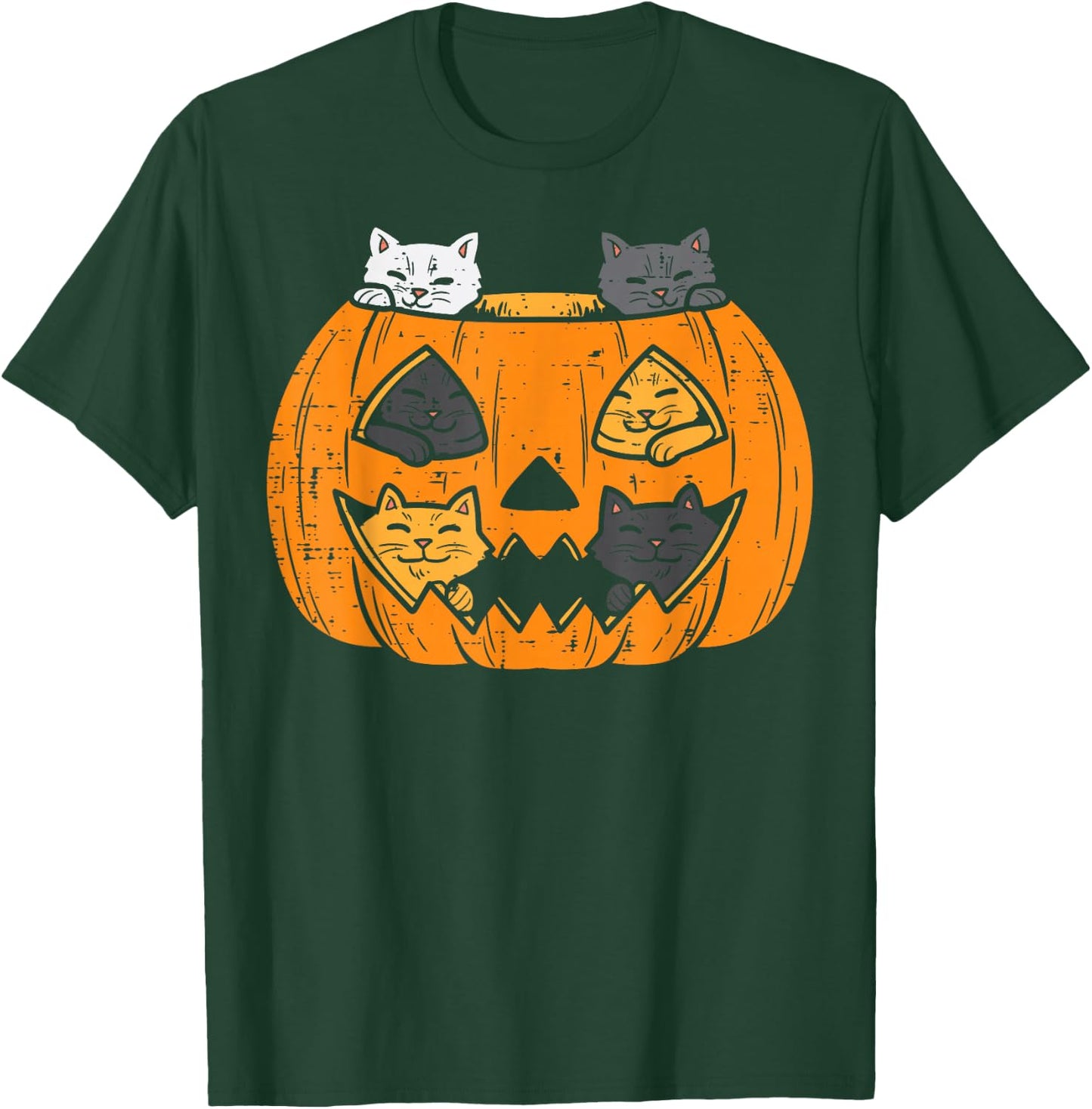 Pumpkin Jack O Lantern Cats Kitten Cute Halloween Women Girl T-Shirt - T-Shirt | Forest