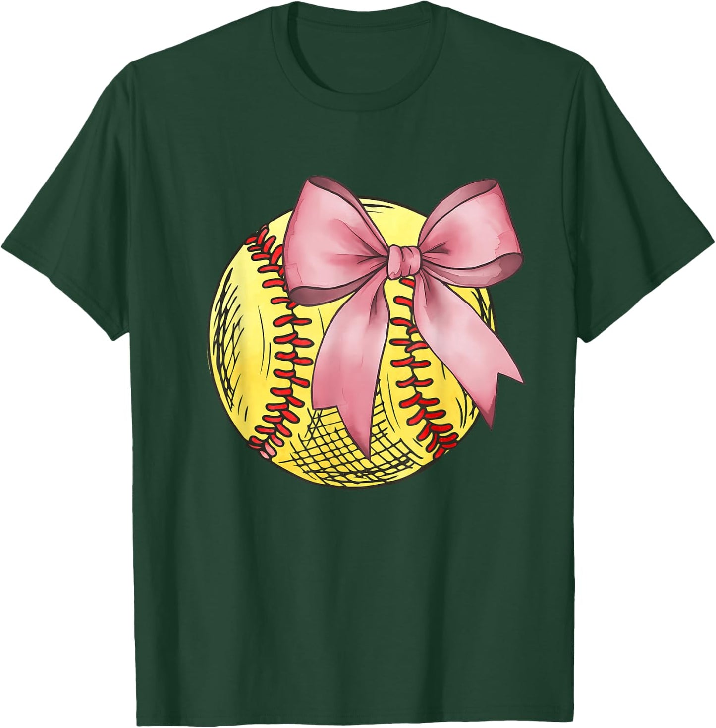 Vintage Softball Coquette Bow Cute Softball Mom Girls Kids T-Shirt - T-Shirt | Forest