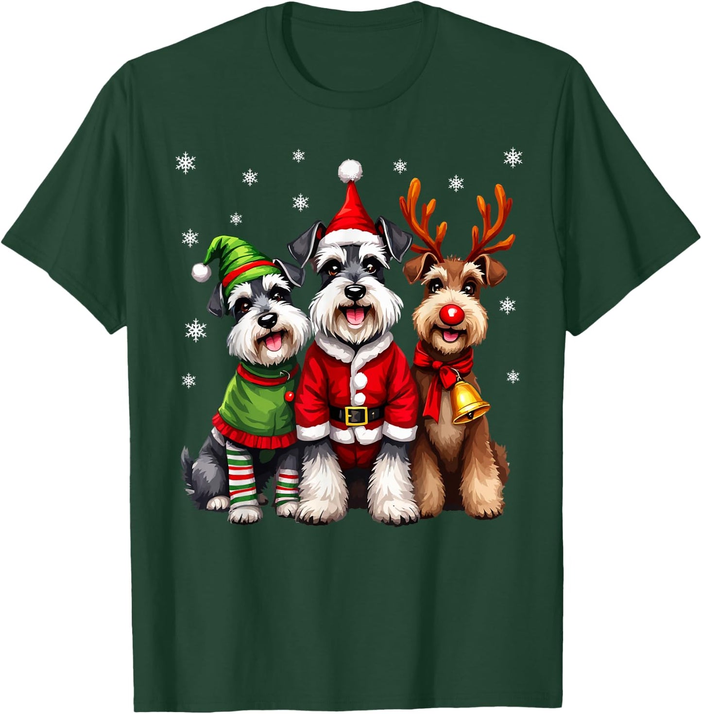 Miniature Schnauzer Christmas Dogs Funny Santa Reindeer Elf T-Shirt - T-Shirt | Forest