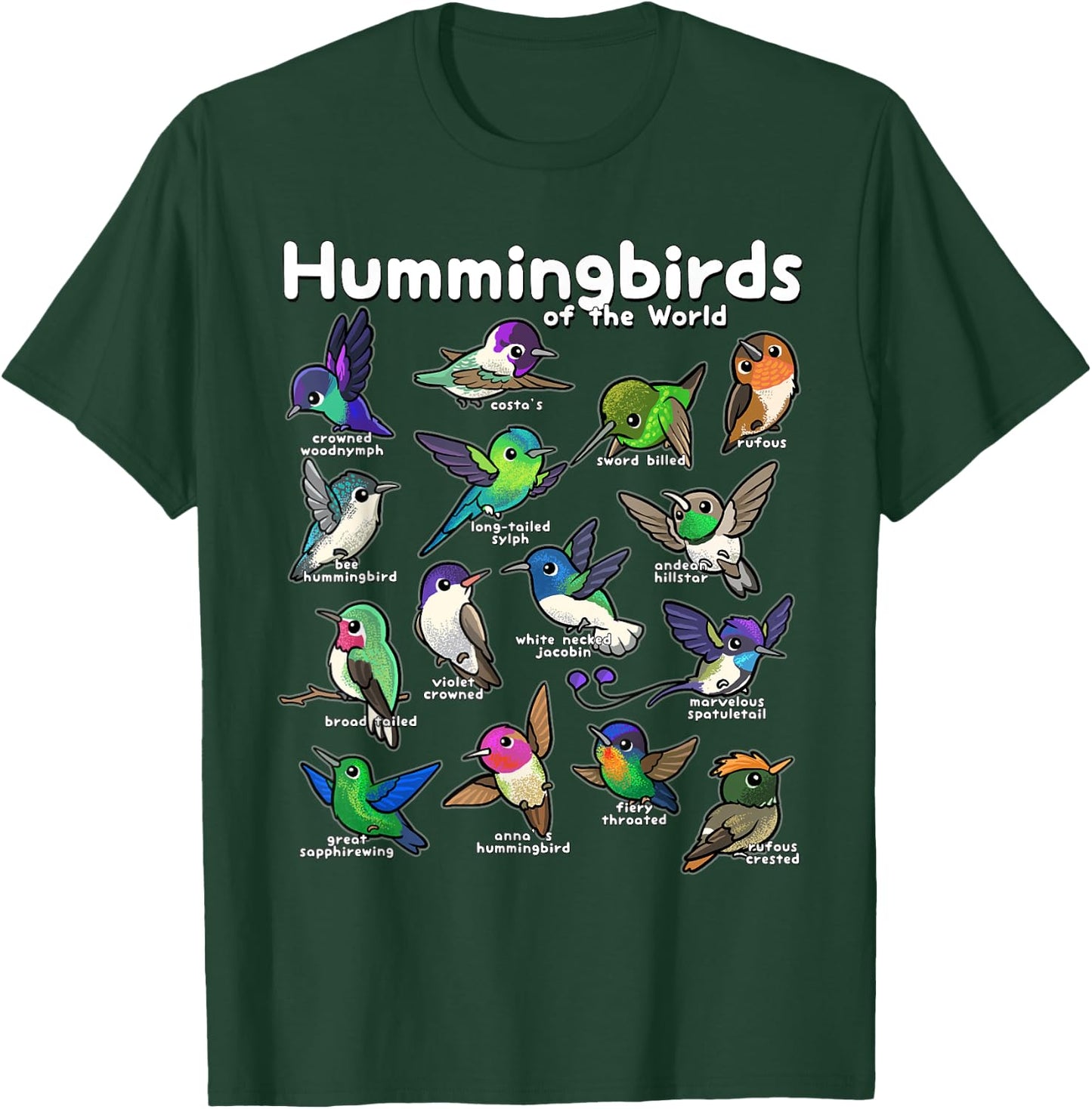 Hummingbird Lovers shirt Cute Hummingbirds of the World Bird T-Shirt - T-Shirt | Forest