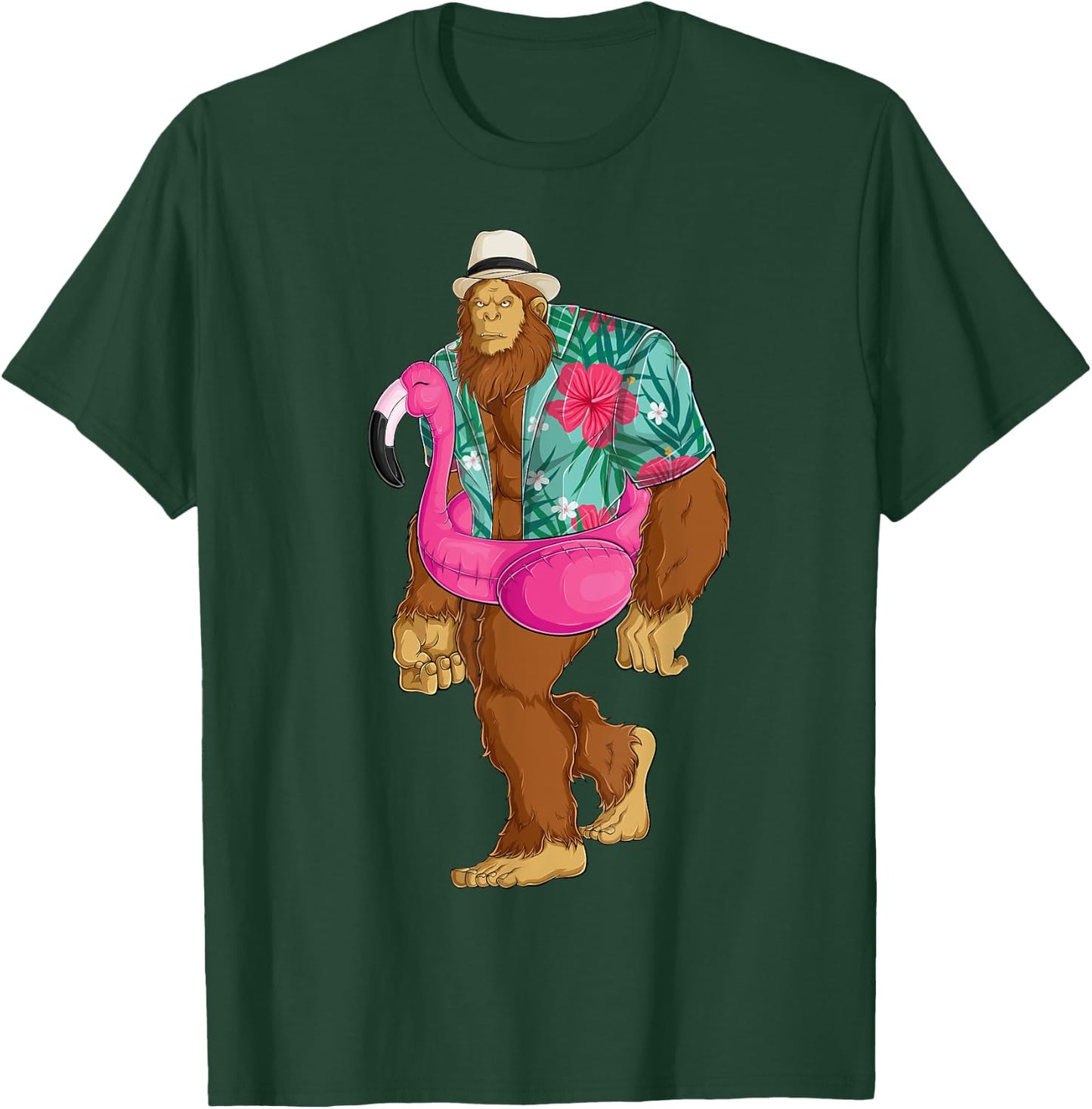 Bigfoot Sasquatch Pink Flamingo Aloha Beach Hawaiian Party Men Women Girls Kids T-Shirt - T-Shirt | Forest