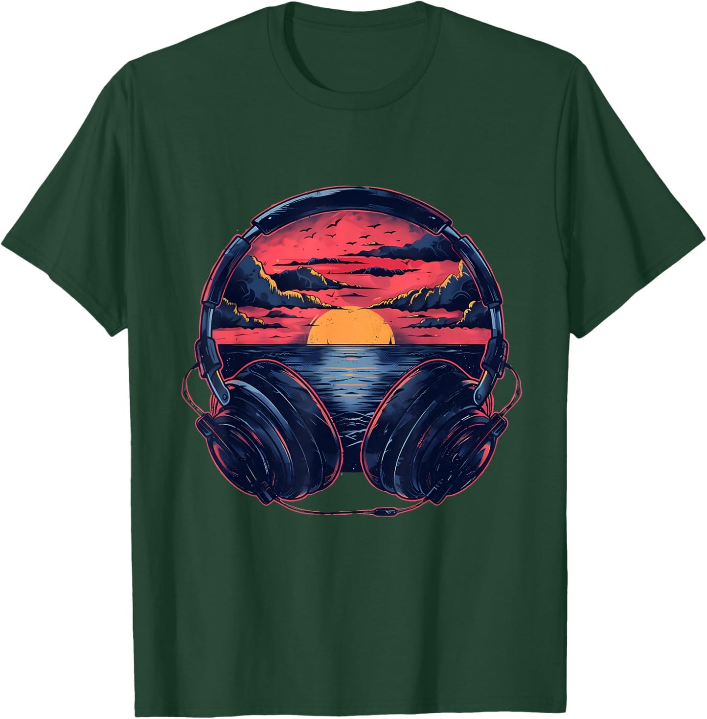 Headphones Music DJ Artwork Beatmaker House Music Sunset T-Shirt - T-Shirt | Forest