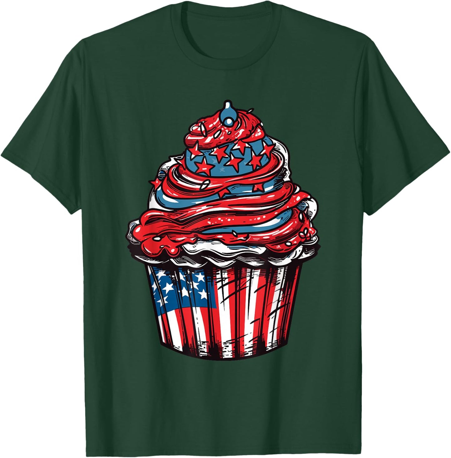 Cupcake American Flag 4th Of July Baking Patriotic Baker T-Shirt - T-Shirt | Forest