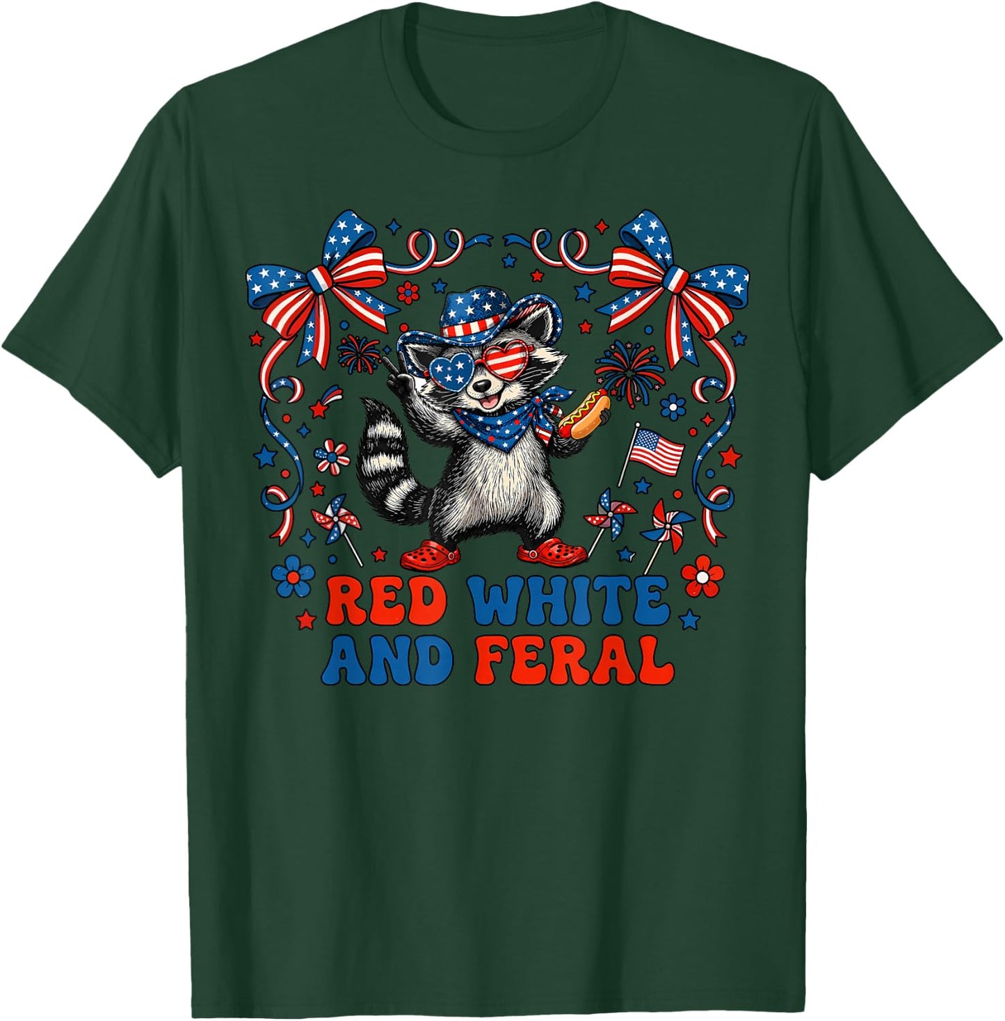 Red White and Due Funny Raccoon 4th of July Patriotic T-Shirt - T-Shirt | Forest