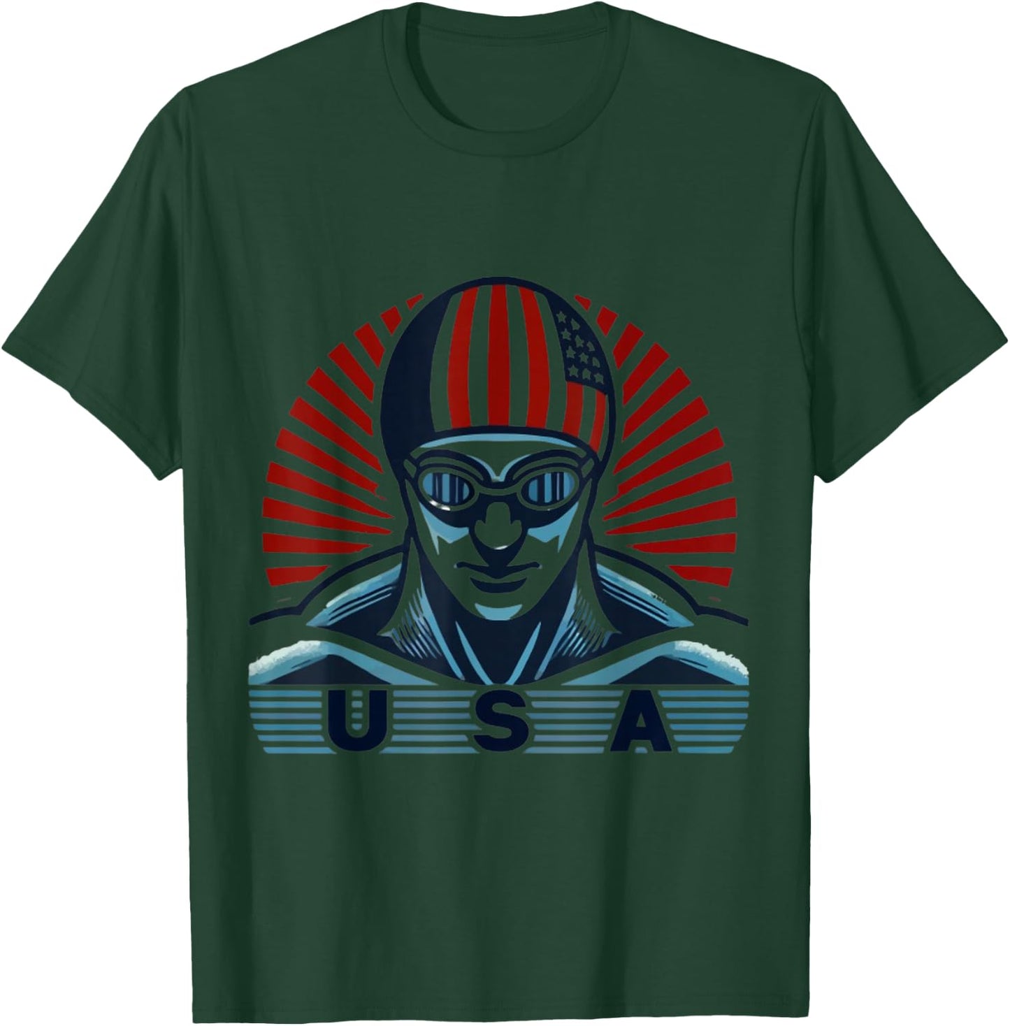 USA Swimmer Olympics Graphic Design T-Shirt - T-Shirt | Forest