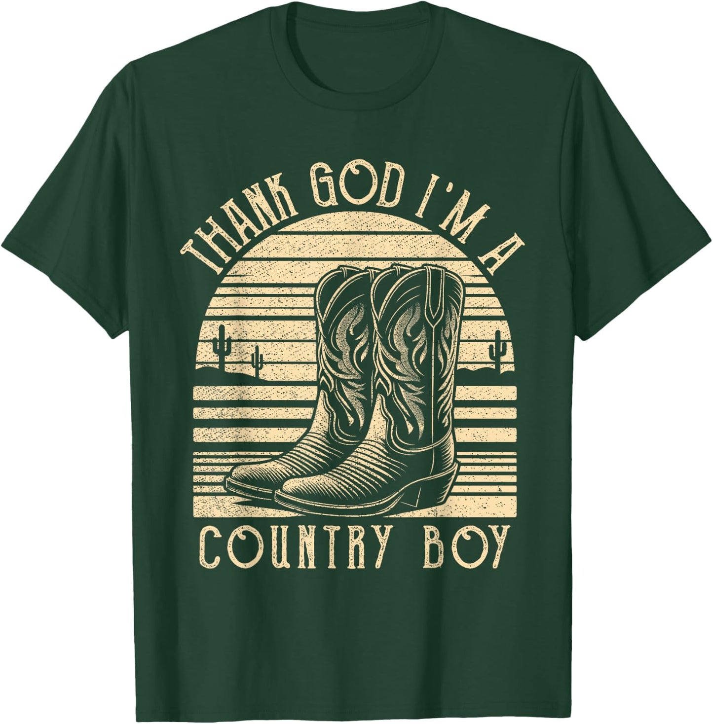 Thank God I'm A Country Music Boy Cowboy Western Retro T-Shirt - T-Shirt | Forest