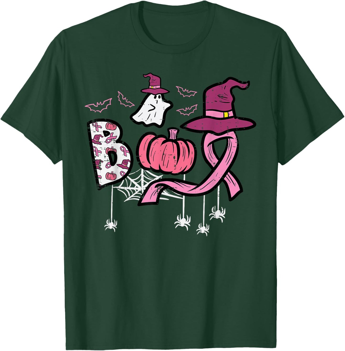 Breast Cancer Boo Halloween Pink Ribbon Aware Women Kids Men T-Shirt - T-Shirt | Forest