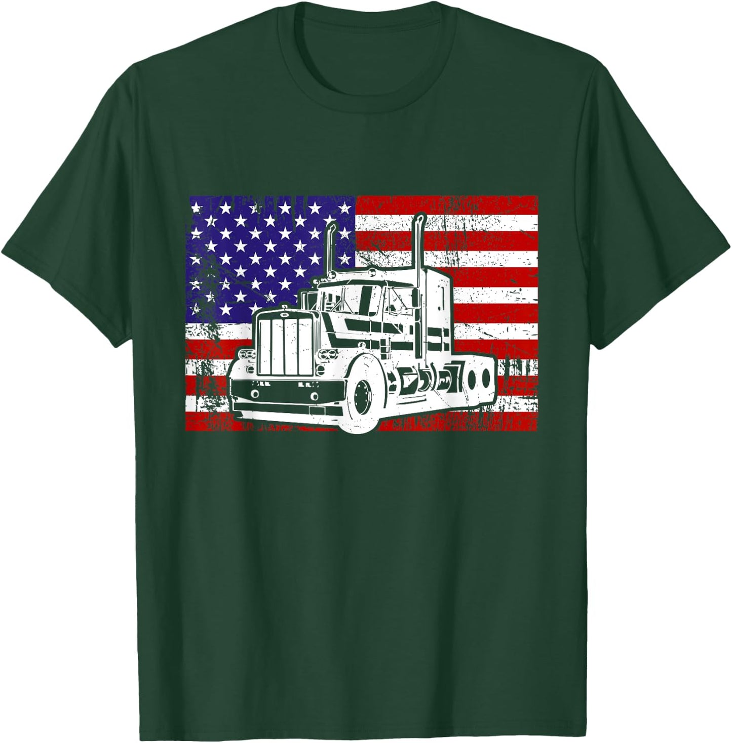 Us American Flag Semi Truck Driver 18 Wheeler Trucker T-Shirt - T-Shirt | Forest