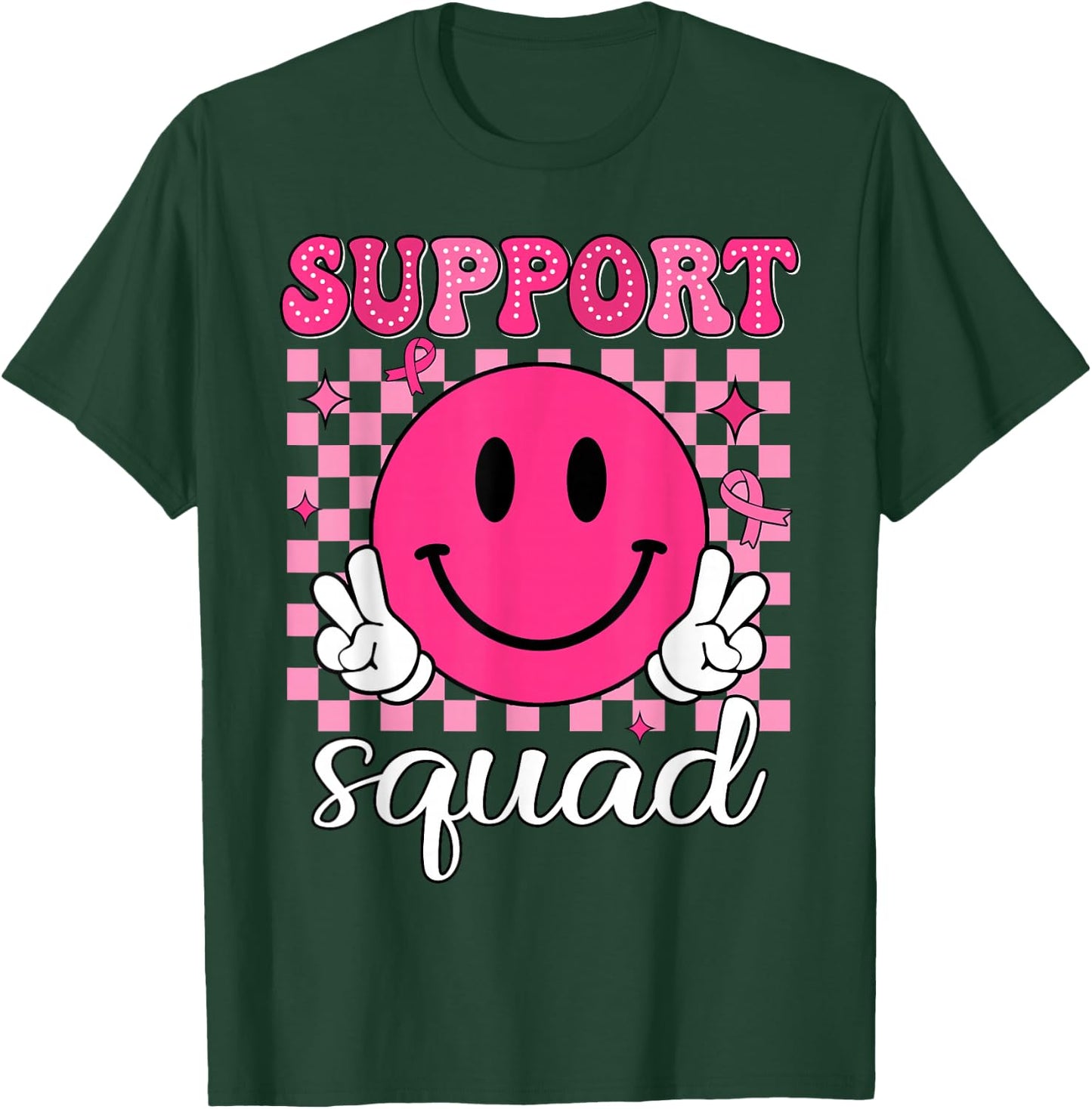 Groovy Breast Cancer Awareness Men Women Kids Support Squad T-Shirt - T-Shirt | Forest