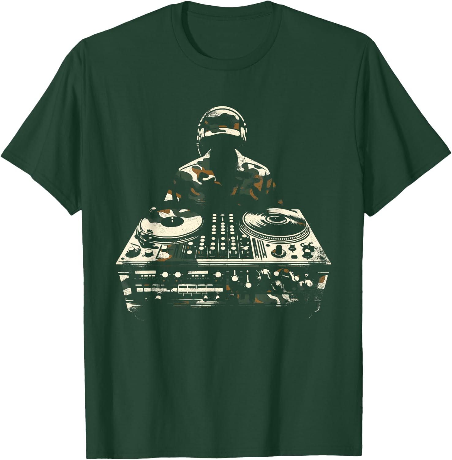 Turntable Camouflage - Vintage DJ Vinyl Music Lover T-Shirt - T-Shirt | Forest