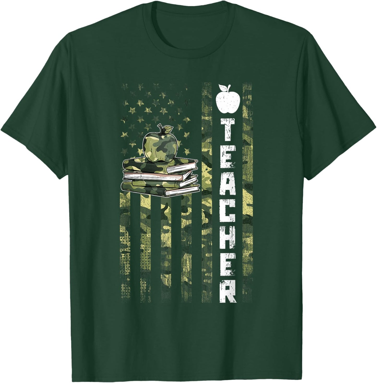 Retro Vintage Teacher Camouflage American Flag 4th Of July T-Shirt - T-Shirt | Forest