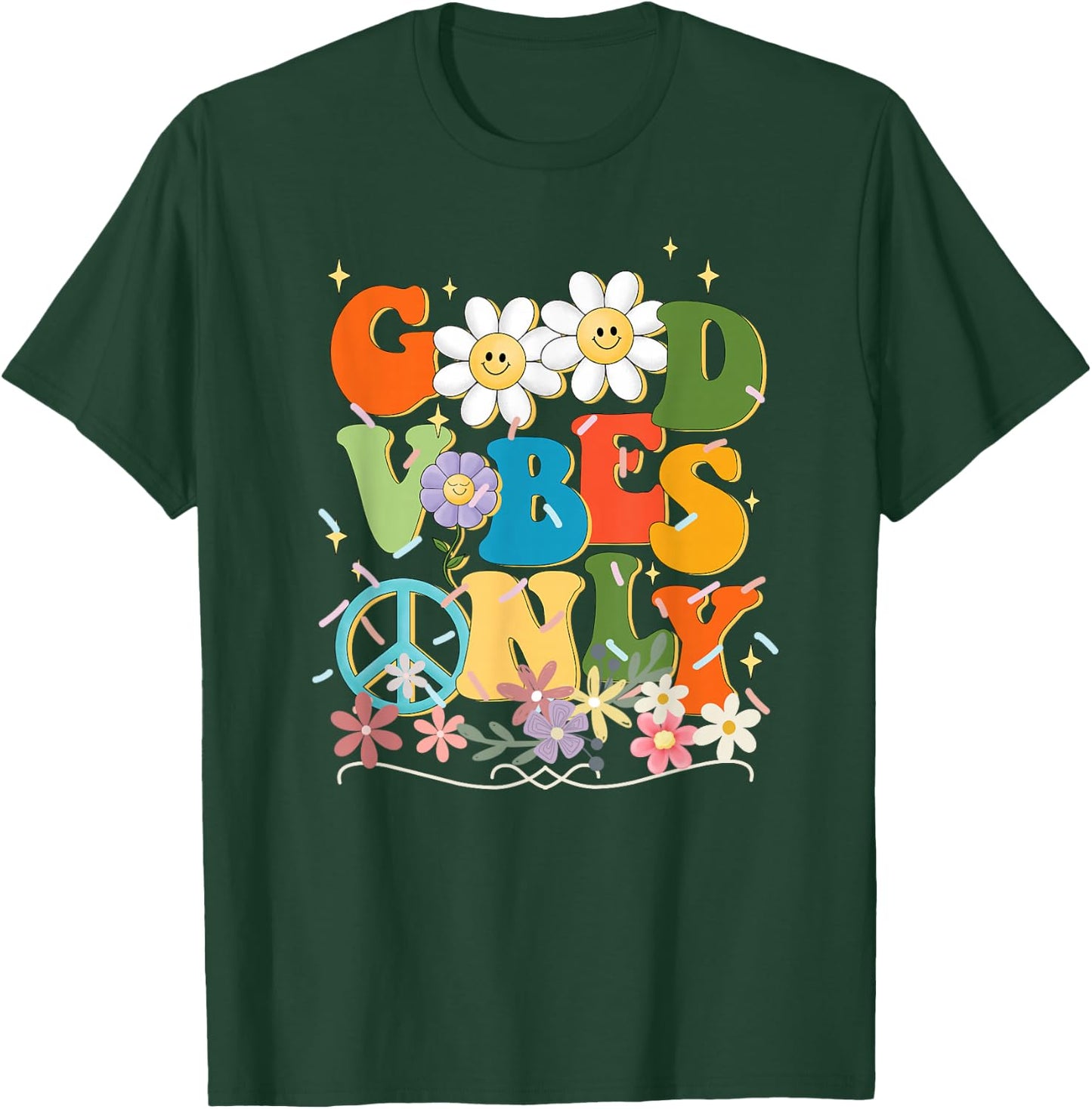 Flowers Peace Positivity Cheerful Mothers Day Cute T-Shirt - T-Shirt | Forest