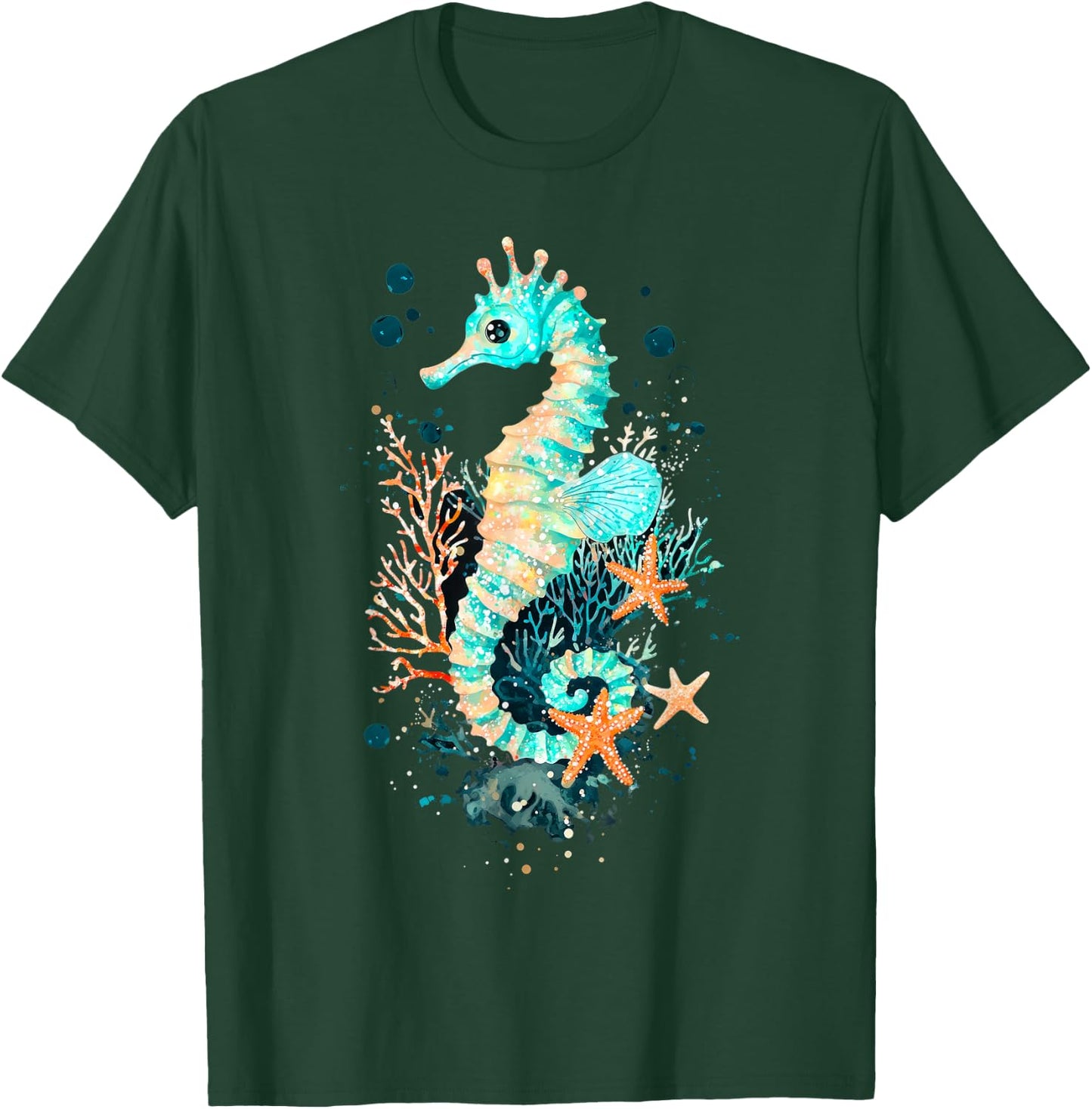 Seahorse Coral Starfish Nautical Art T-Shirt - T-Shirt | Forest