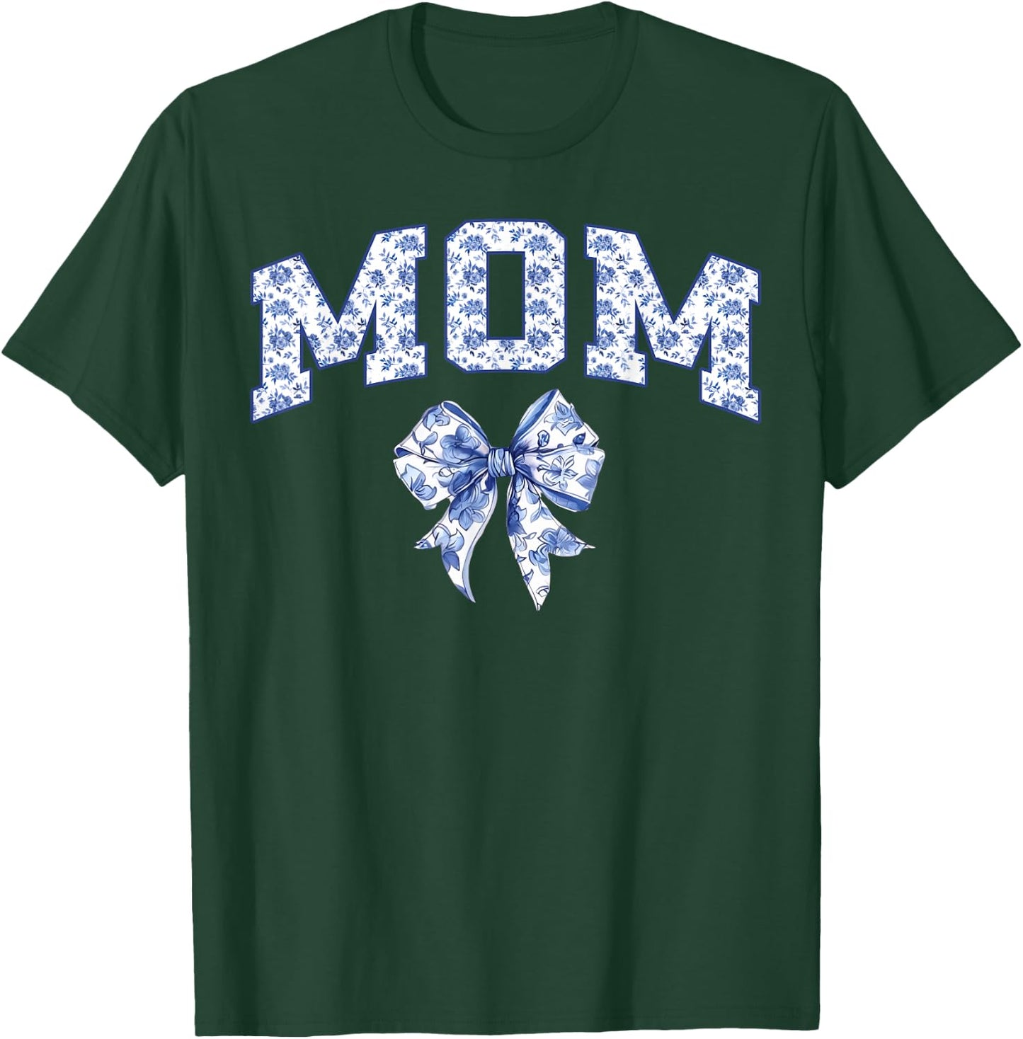 Mom Coquette Toile Blue Bow Floral Family Matching T-Shirt - T-Shirt | Forest
