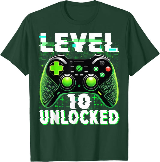 Level 10 Unlocked Shirt Funny Video Gamer Geek 10th Birthday T-Shirt - T-Shirt | Forest