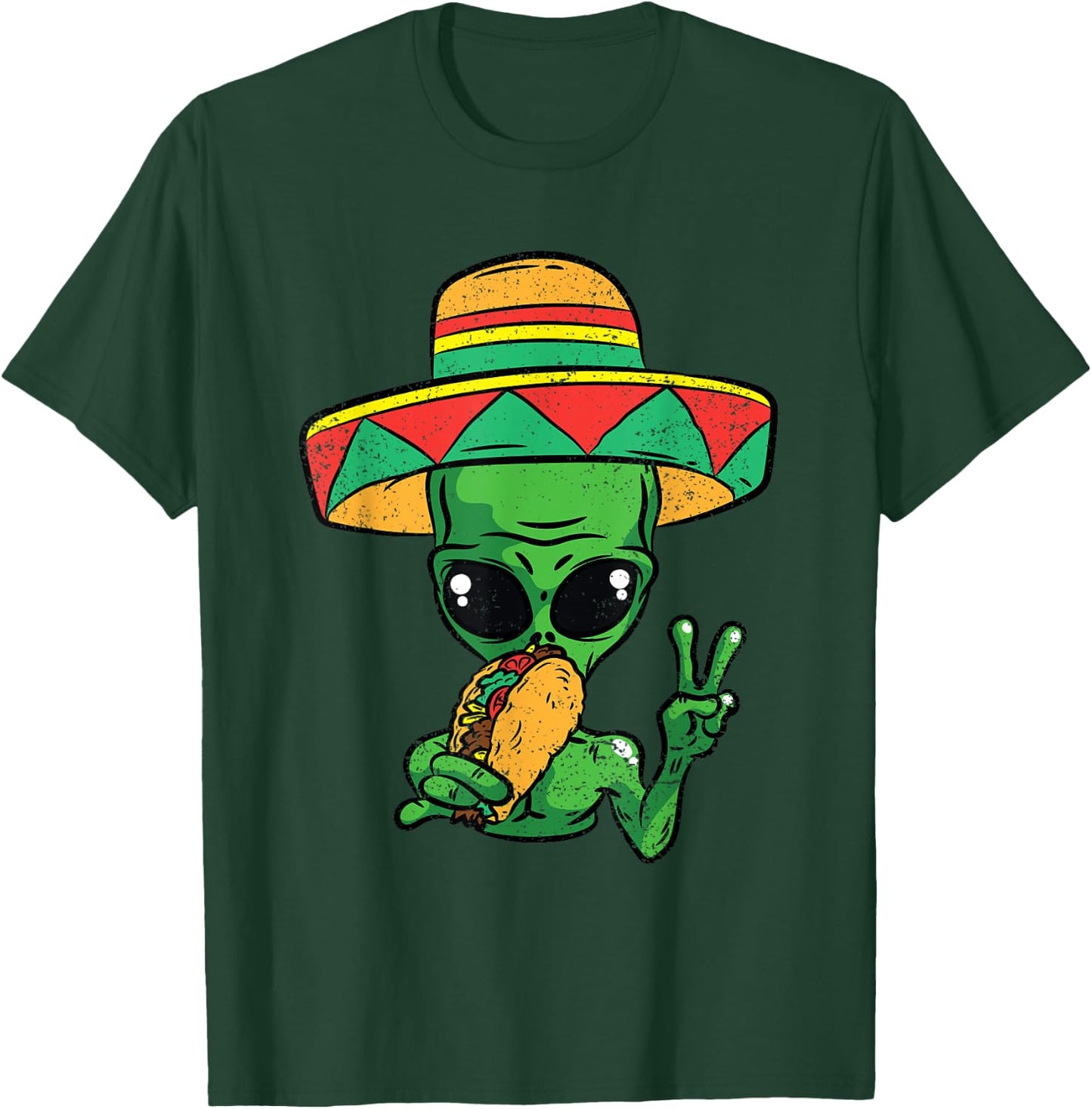 Alien Eating Taco Cinco De Mayo Sombrero Mexican Fiesta T-Shirt - T-Shirt | Forest