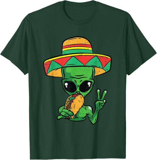 Alien Eating Taco Cinco De Mayo Sombrero Mexican Fiesta T-Shirt - T-Shirt | Forest