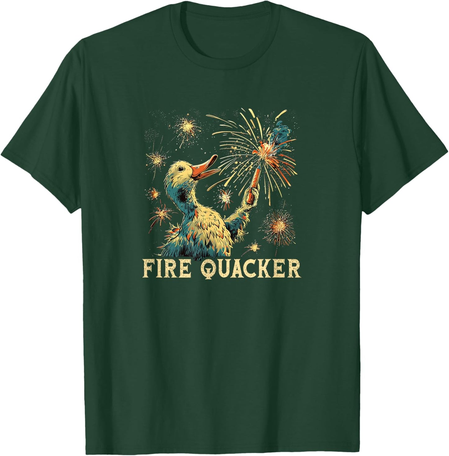 Funny Fireworks with Goose Duck - Fire Quacker T-Shirt - T-Shirt | Forest