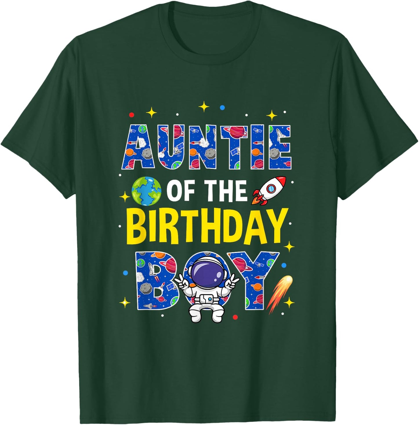 Auntie of The Birthday Boy Space Astronaut Family Birthday T-Shirt - T-Shirt | Forest