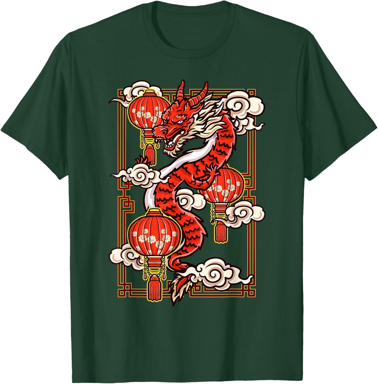 Red Chinese New Year of the Dragon 2024 Lanterns Clouds T-Shirt - T-Shirt | Forest