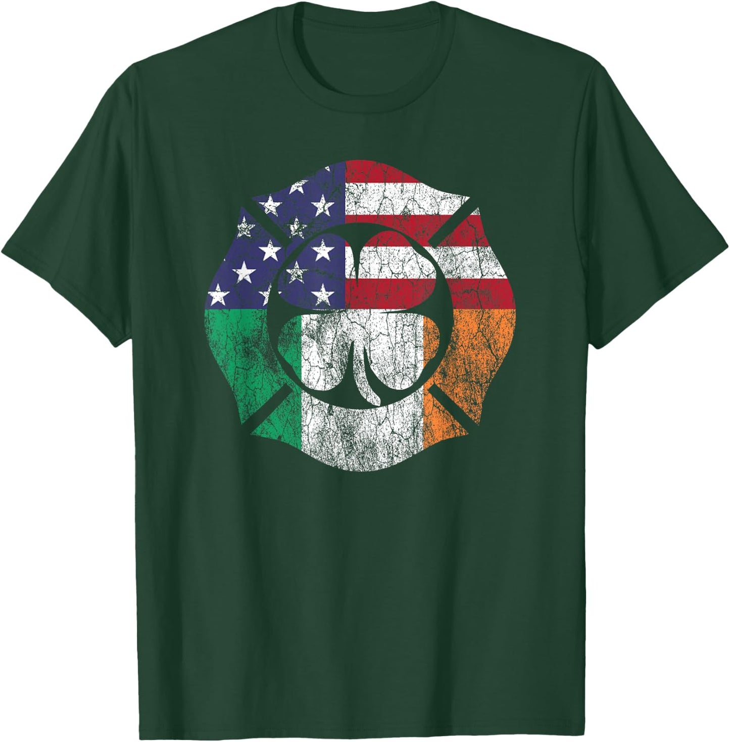 Firefighter St Patricks Day Irish American Flag Shamrock Women Men T-Shirt - T-Shirt | Forest