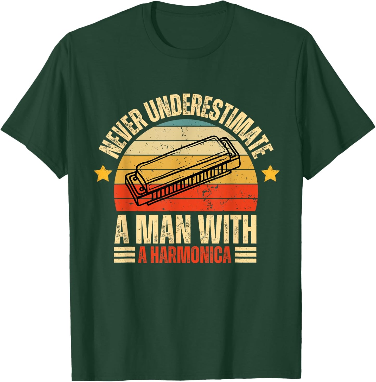 Never Underestimate A Man With A Harmonica Harmonica Player T-Shirt - T-Shirt | Forest