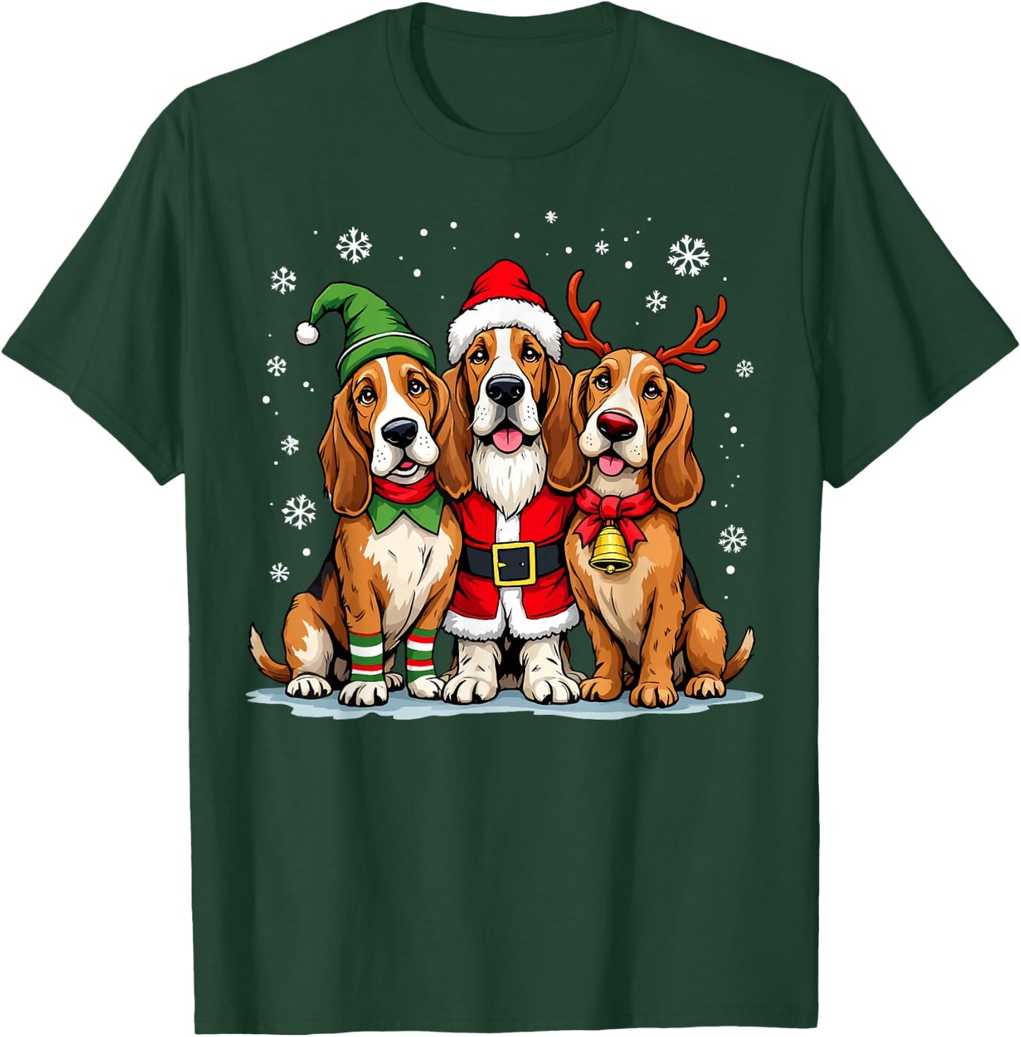 Basset Hound Christmas Dogs Funny Santa Reindeer Elf Holiday T-Shirt - T-Shirt | Forest
