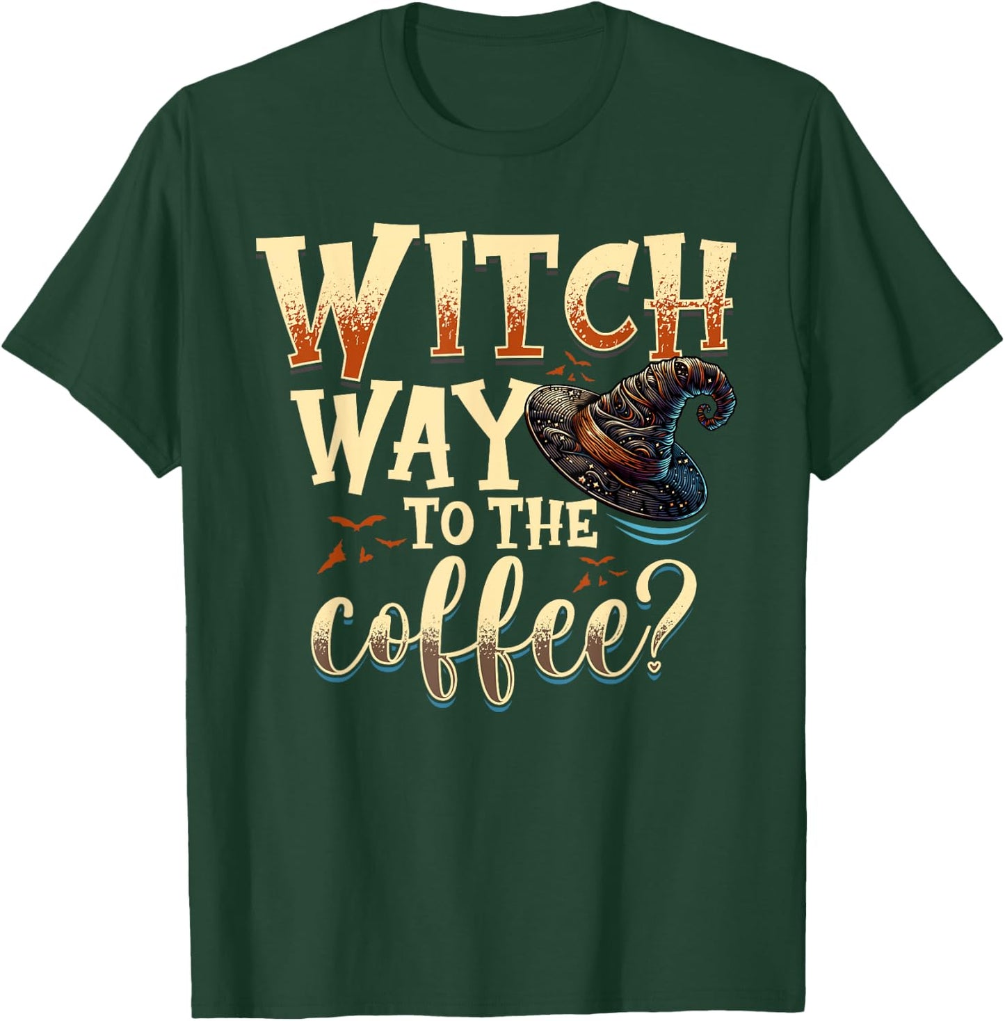 Gifts For Halloween Funny & Halloween Witch Gifts Witch Way To The Coffee Halloween Witch - -Adults, Black, Small, Short Sleeve T-Shirt - T-Shirt | Forest