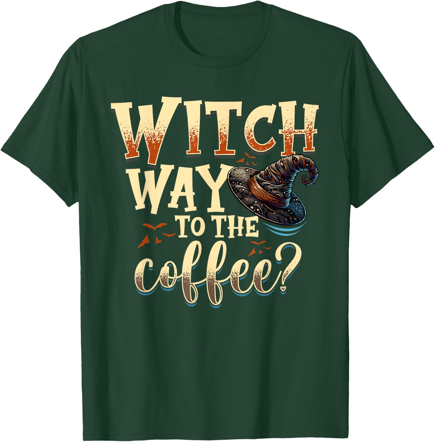 Gifts For Halloween Funny & Halloween Witch Gifts Witch Way To The Coffee Halloween Witch - -Adults, Black, Small, Short Sleeve T-Shirt - T-Shirt | Forest