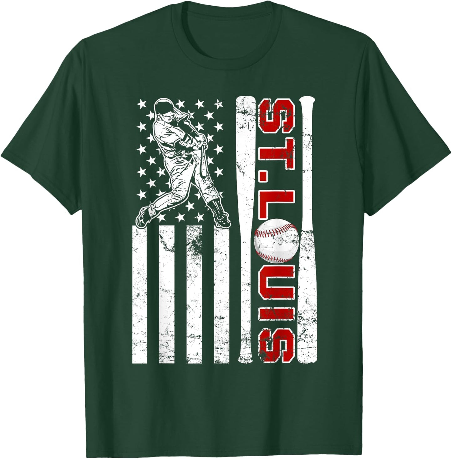 St. Louis Retro Baseball Lover US Flag Met At Game Day Boys T-Shirt - T-Shirt | Forest