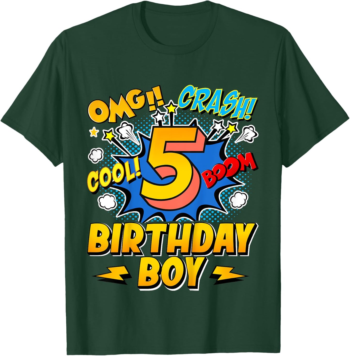 Kids Birthday Boy Comic Style 5 Years Old 5th Birthday Party T-Shirt - T-Shirt | Forest