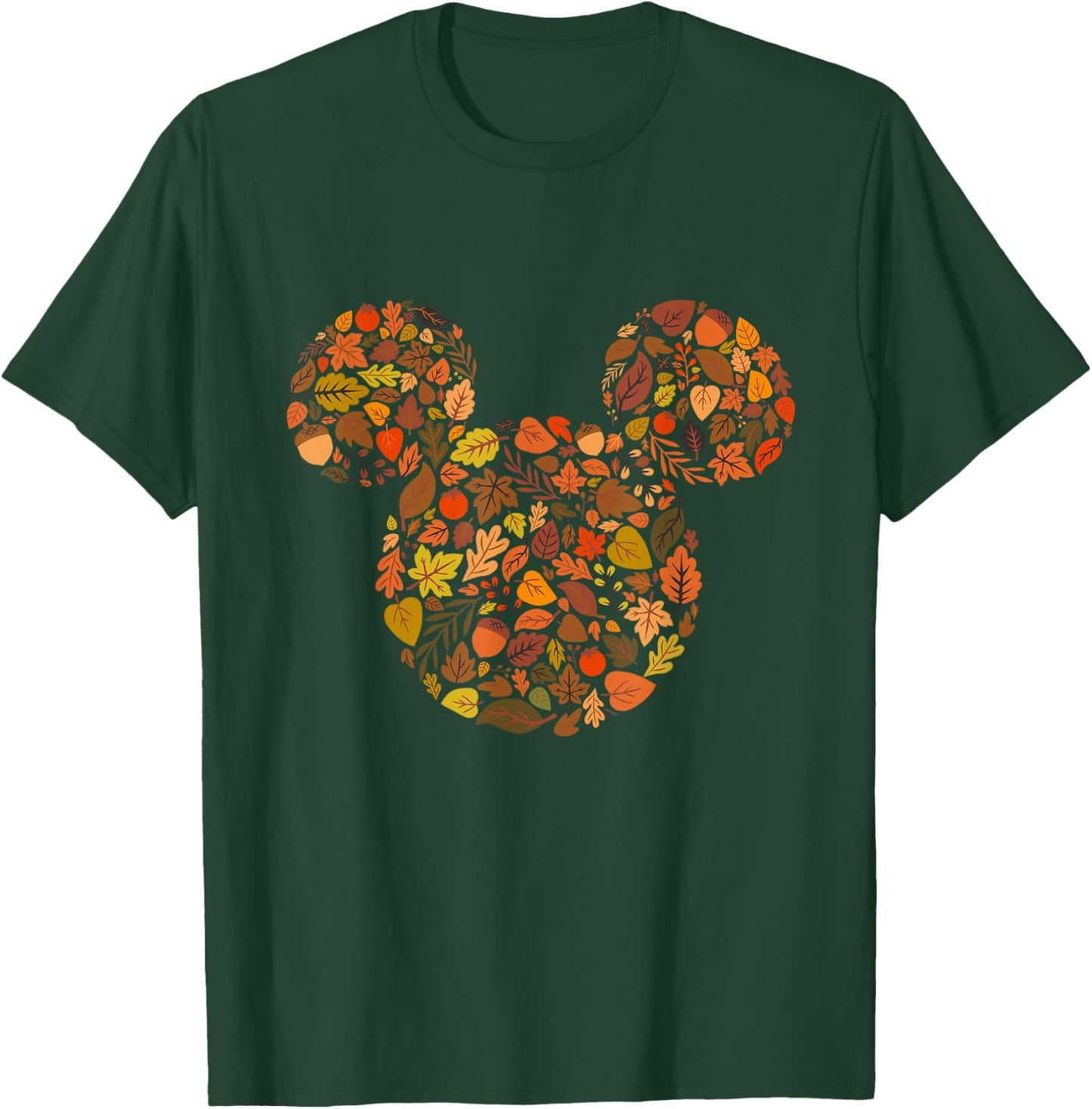 Disney Mickey Mouse Head and Ears Icon Fall Leaves T-Shirt - T-Shirt | Forest