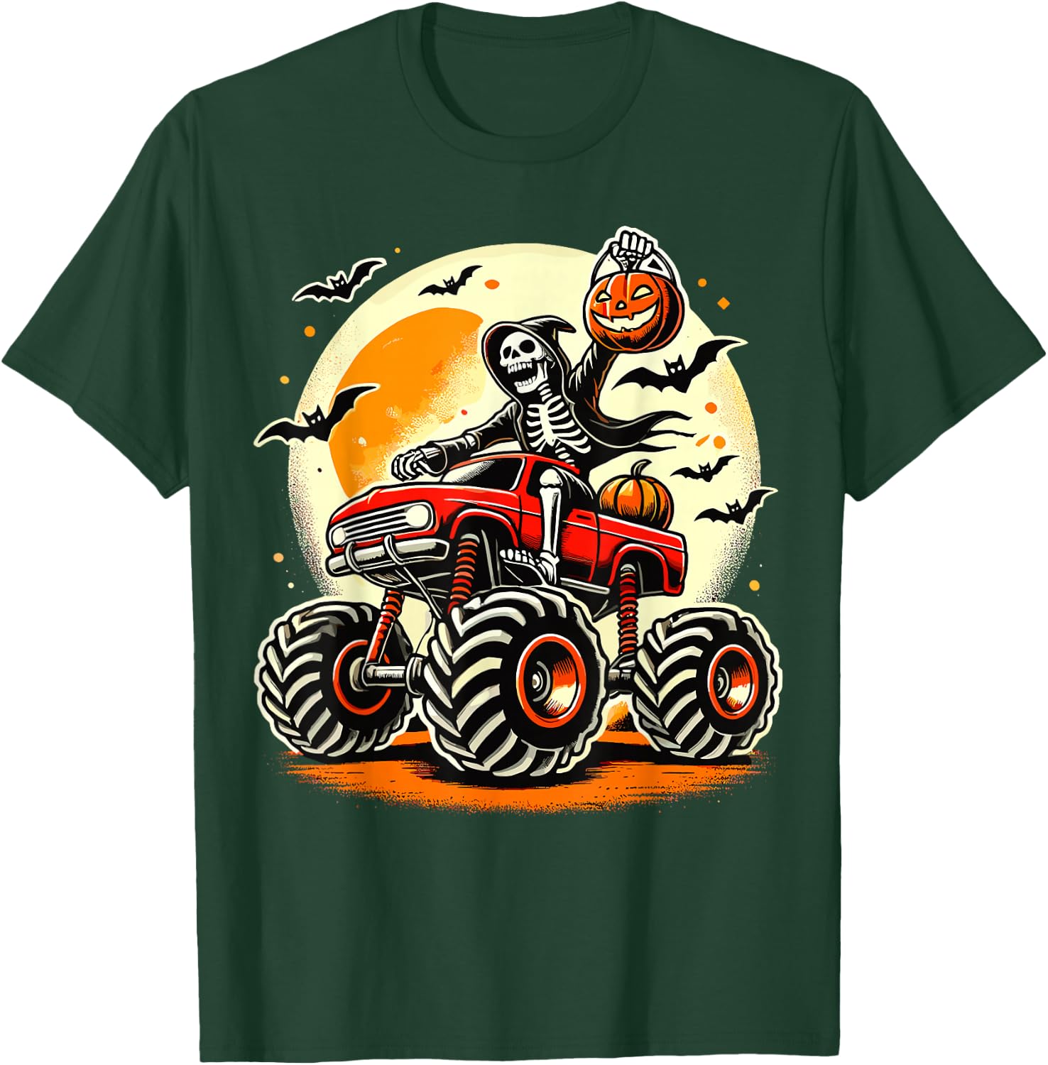 Monster Truck Lover Skeleton Halloween T-Shirt - T-Shirt | Forest