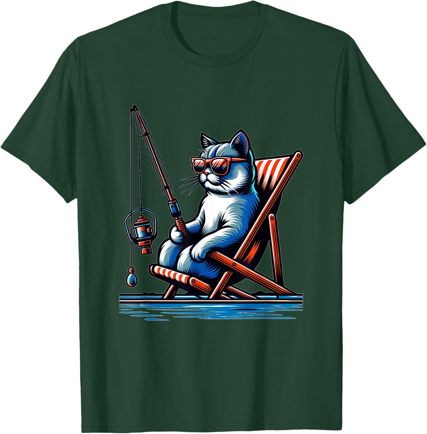 Cool Cat Things Funny Fishing Cat , Black, Small T-Shirt - T-Shirt | Forest