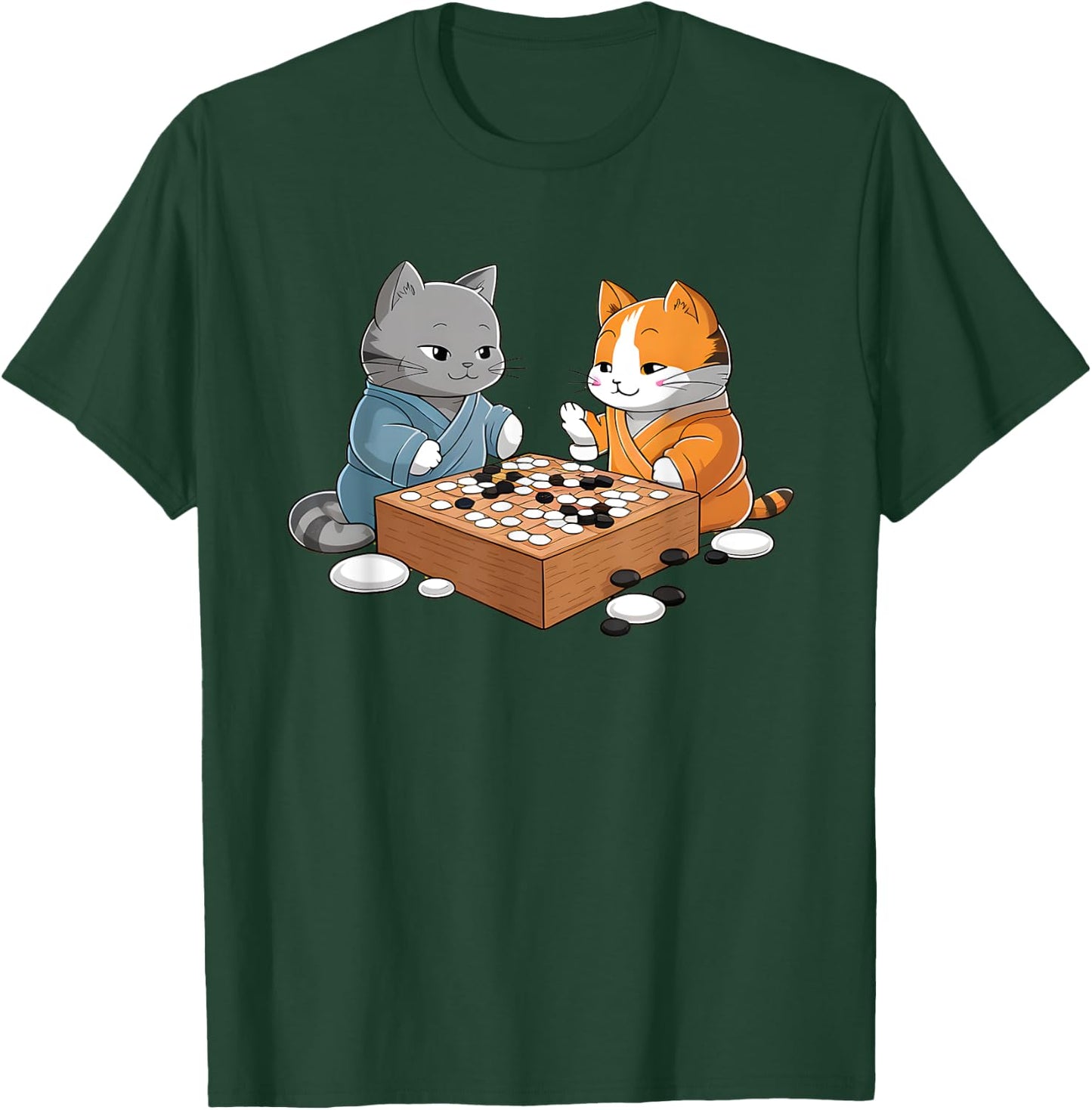 Kawaii Cat Samurais Playing Go Board Game Baduk Funny Cat T-Shirt - T-Shirt | Forest