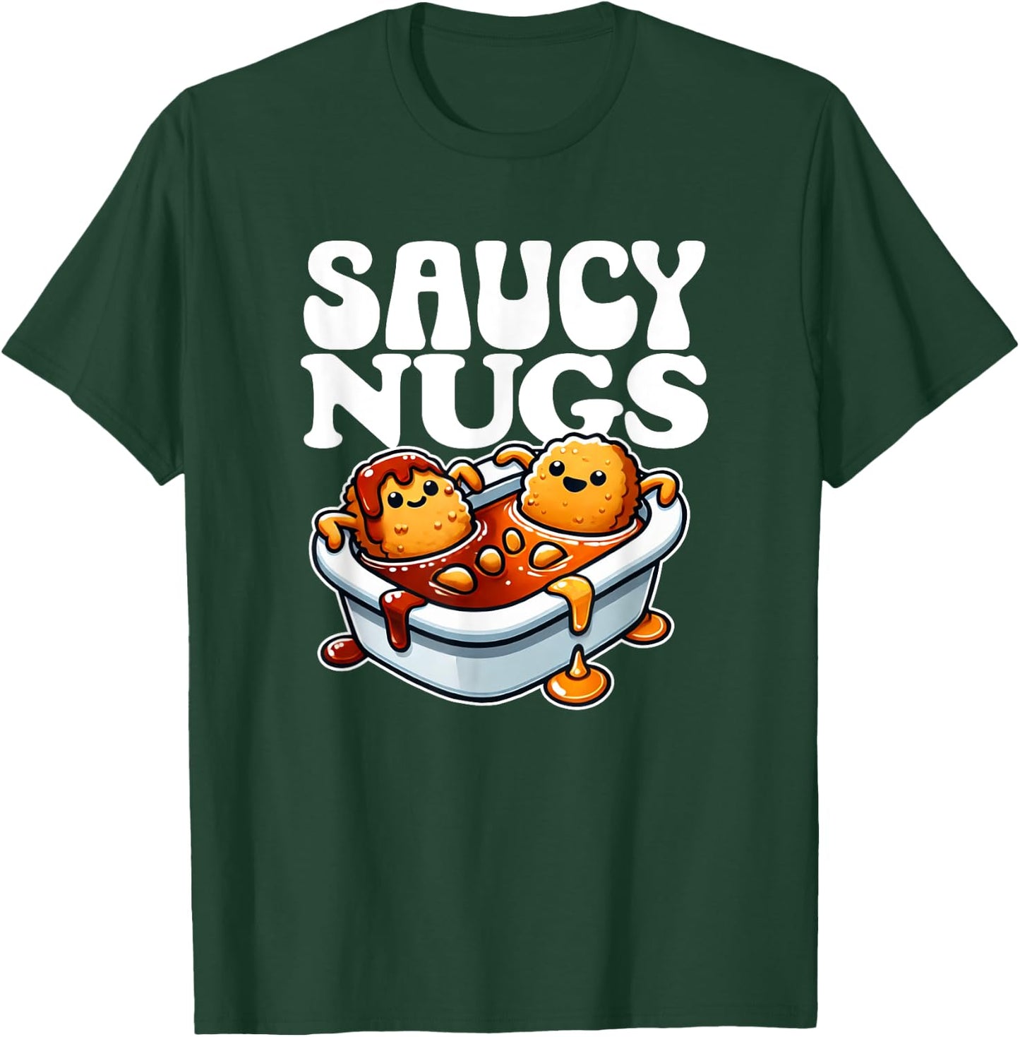 Saucy Nugs Cartoon Food Funny BBQ Sauce Chicken Nuggets T-Shirt - T-Shirt | Forest