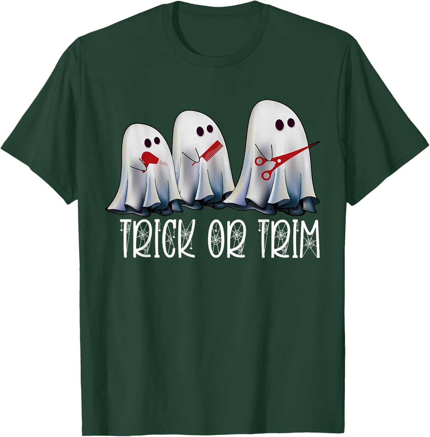 Funny Halloween Hairstylist Ghost Trick Or Trim Spooky T-Shirt - T-Shirt | Forest