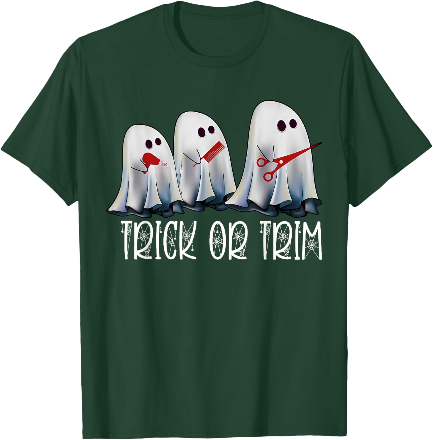 Funny Halloween Hairstylist Ghost Trick Or Trim Spooky T-Shirt - T-Shirt | Forest