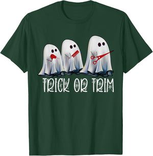 Funny Halloween Hairstylist Ghost Trick Or Trim Spooky T-Shirt - T-Shirt | Forest