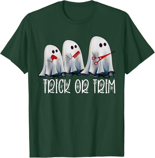 Funny Halloween Hairstylist Ghost Trick Or Trim Spooky T-Shirt - T-Shirt | Forest