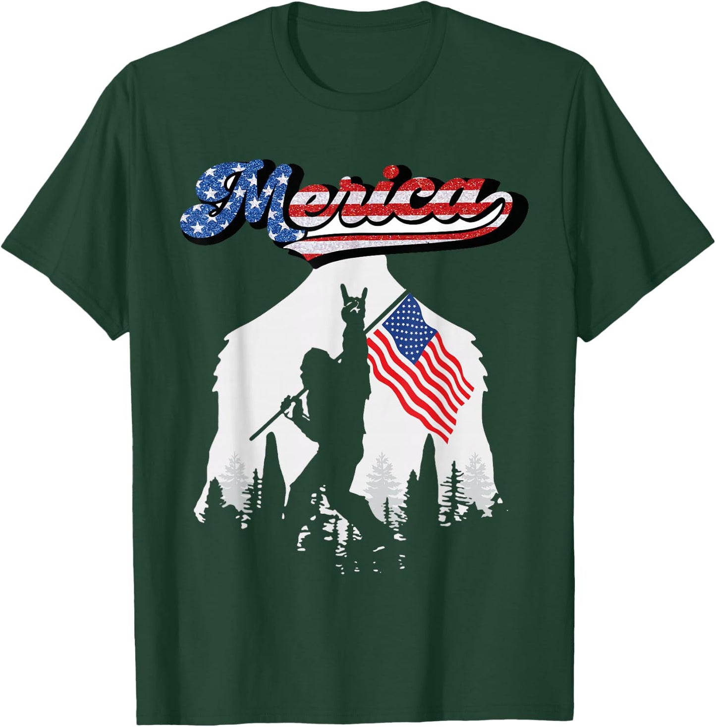 Bigfoot 4th of July American USA Flag Patriotic Men T-Shirt - T-Shirt | Forest