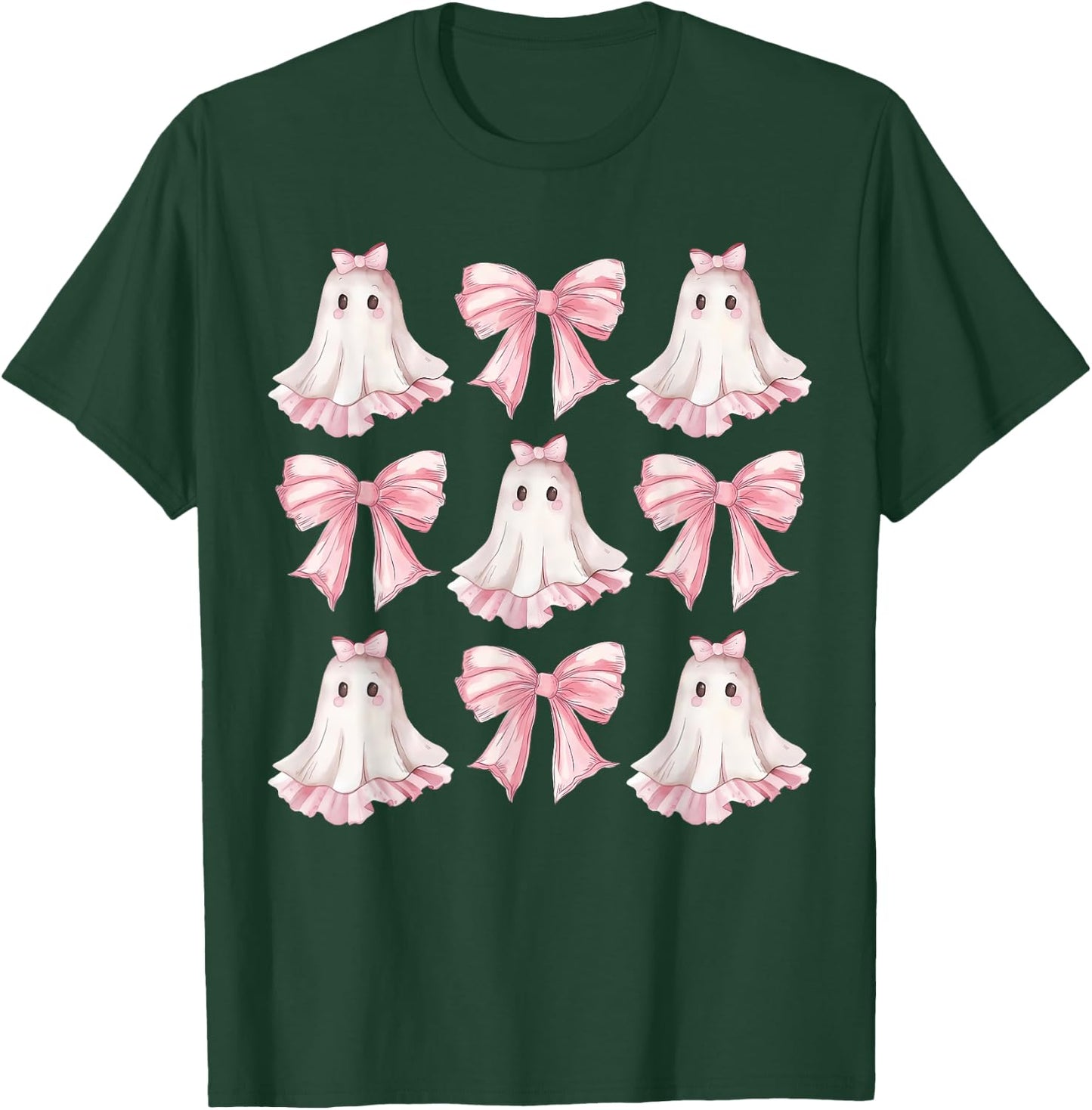 Retro Pink Bow Ghost Shirt | Cute Ghost Graphic Girl Women T-Shirt - T-Shirt | Forest