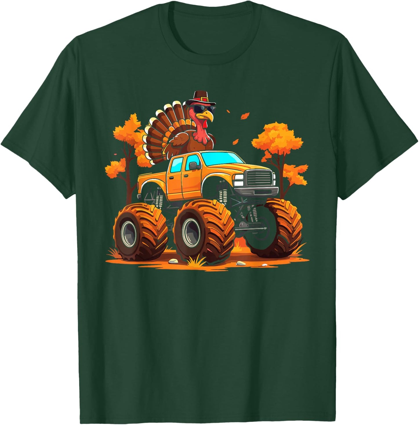 Turkey riding monster truck thanksgiving fall kids T-Shirt - T-Shirt | Forest