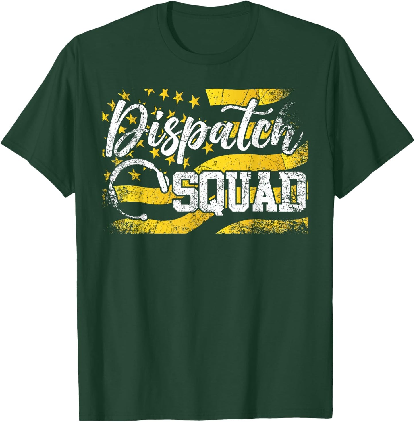 911 Dispatcher Thin Gold Yellow Line American Flag Dispatch T-Shirt - T-Shirt | Forest