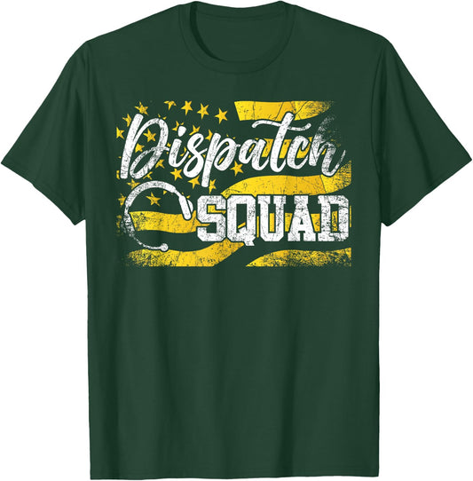 911 Dispatcher Thin Gold Yellow Line American Flag Dispatch T-Shirt - T-Shirt | Forest