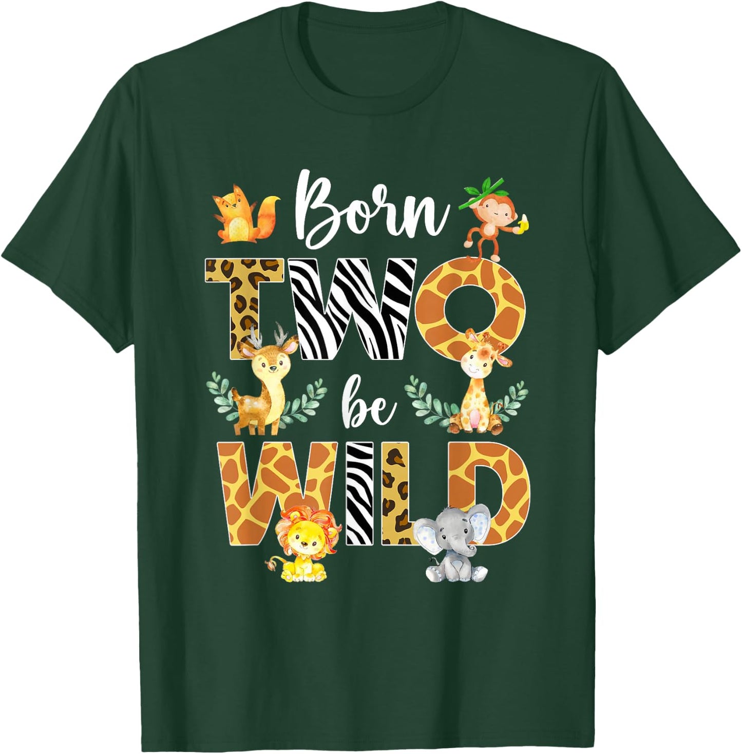 Born Two Be Wild Safari Wild Child 2nd Birthday 2 Year Old T-Shirt - T-Shirt | Forest