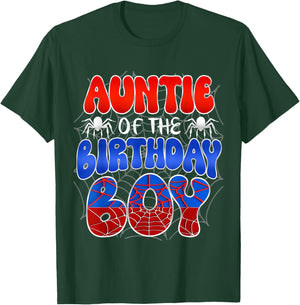 Auntie of the Birthday Boy Costume Spider Web Birthday Party T-Shirt - T-Shirt | Forest