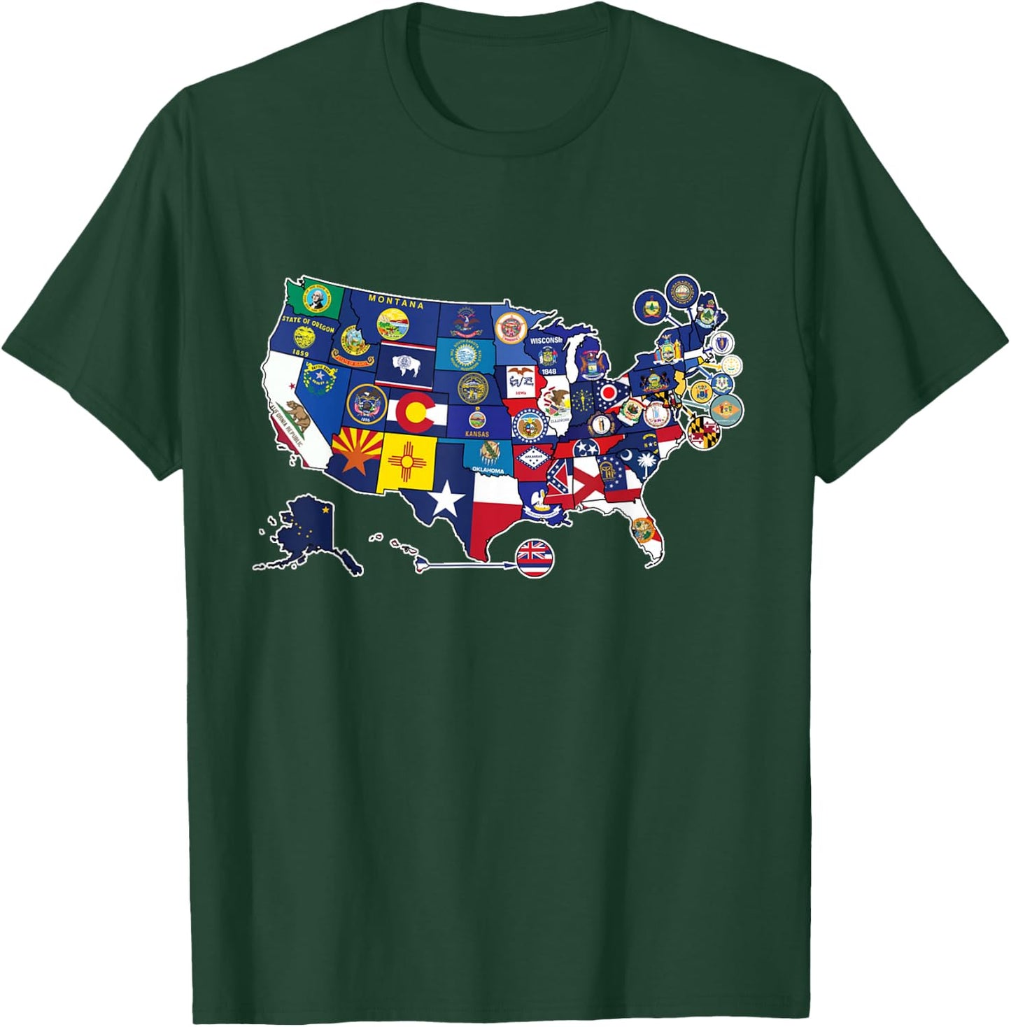 Map of The United States with The Flag of Every States - USA T-Shirt - T-Shirt | Forest
