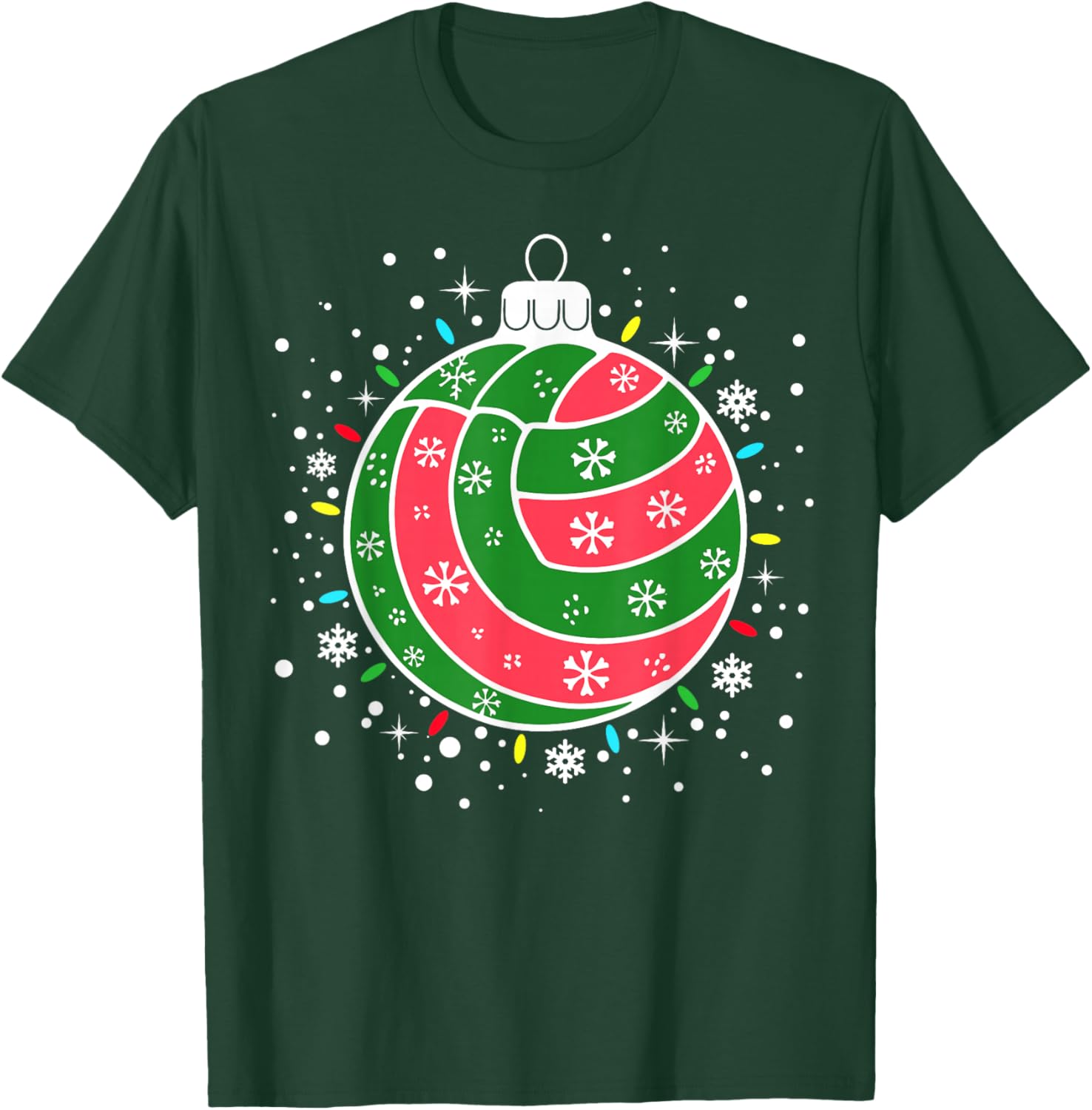 Volleyball Player Xmas Lights Sport Volleyball Christmas T-Shirt - T-Shirt | Forest
